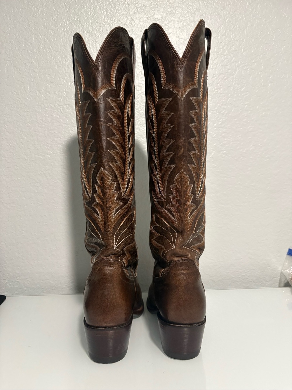 Tecovas Abby Mocha Brown Leather Heeled Western Boots - Picture 6 of 8